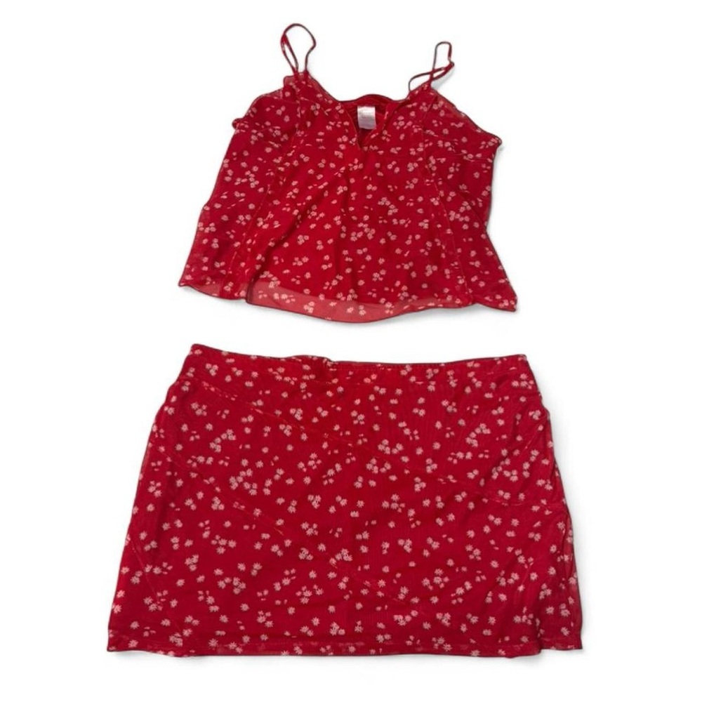 No Boundaries Red Floral Two Piece skirt set
